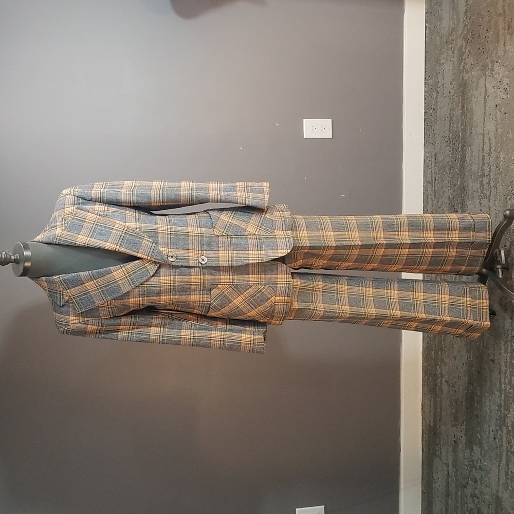 Vintage 1970’s wool blend Oggi Jaquardi Inc. Size 38 made in canada suit plaid - Picture 1 of 17